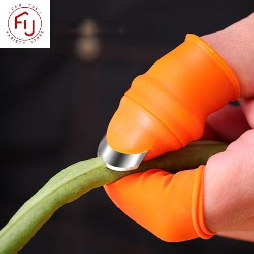 1Set Silicone Finger Protector With Blade For Fruits Vegetable Thumb Knife Finger Guard Kitchen Gadgets Accessories Garden Glove