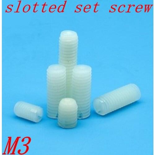 100PCS/lot M3*5/6/8/10/12/15/20 nylon slotted Set grub Screw