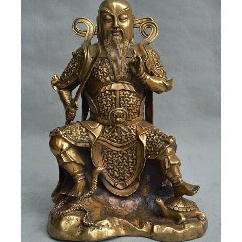 16" Ancient China Brass Copper Monarch Xuanwu Great Emperor Exorcism Statue Seat