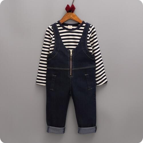 2016 Korean Childrens Garment Autumn Pattern Girl Baby Stripe Jacket Unlined Upper Garment Cowboy You 2 Pieces Suit