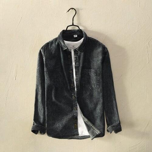 2019 Camisa Jeans Masculina Denim Long Sleeve Jeans Shirt High Quality Blue Modern jaqueta jeans masculina