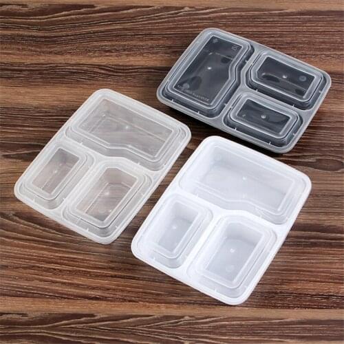 300Pcs Plastic Reusable Bento Box Meal Storage Food Prep Lunch Box 3 Compartment Reusable Microwavable Containers Home Lunchbox
