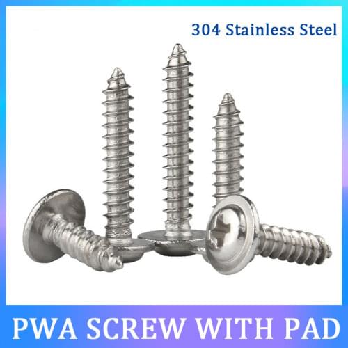 50PCS M1.4 M1.7 M2 M2.6 M3 M3.5 M4 304 Stainless Steel Cross Round Pan Head with Washer Pad Collar Self-tapping Wood Screw