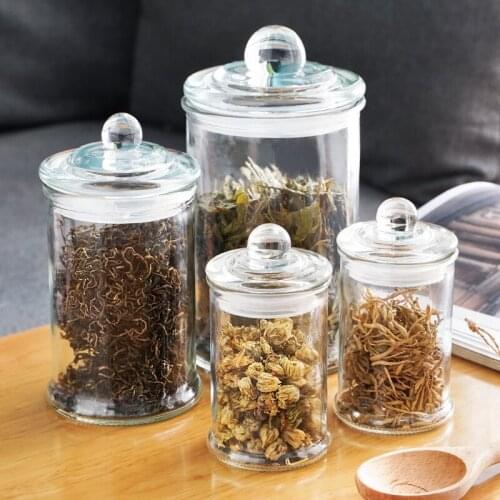 Tea storage jar glass household transparent storage storage jar with lid flower tea jar small bottle sealed jar glass jar