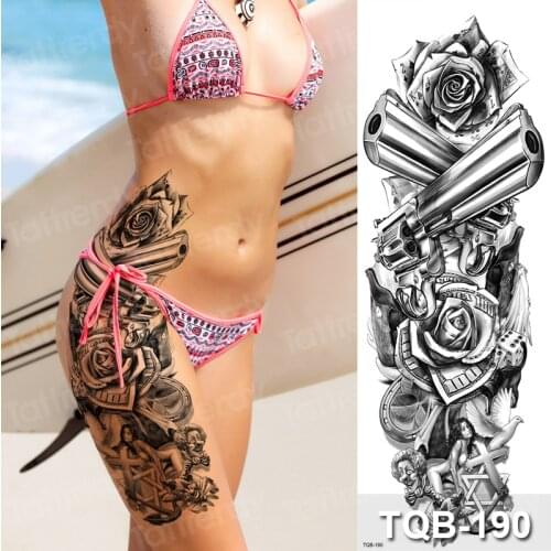 Large temporary tattoos rose gun flower fox eye tatoo sleeve women sexy body stickers thigh legs tattoo black water transfer