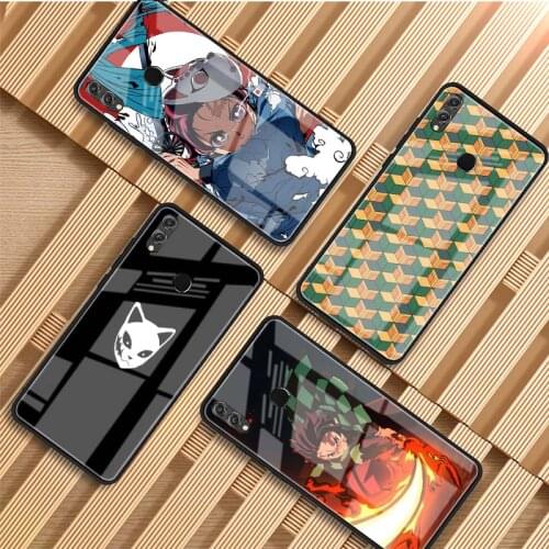 Anime Demon Slayer Kimetsu No Yaiba DIY Luxury Tempered Glass Phone Case For Huawei P20 P30 P40 Lite PRO Mate 20 30 Lite Pro