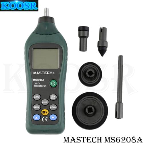 MASTECH MS6208A LCD Display Contact-type Digital Tachometer RPM Meter with Backlit and Rotation Speed 50-19999RPM Data Hold