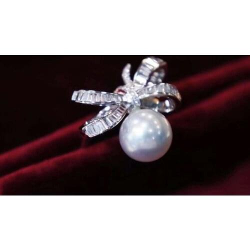 D723 Solid 925 Sterling Silver Round 8-8.5mm Nature Fresh Water White Pearl Rings for Women Fine Presents