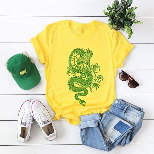 Womens T-shirt Hip Hop Streetwear Women Ulzzang Harajuku Kawaii Chinese Dragon Print T Shirt Summer Graphic Tops Tees Female