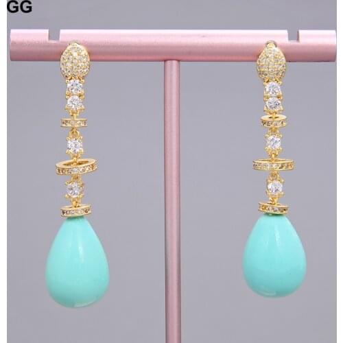 GG Jewelry Teardrop Turquoise Blue Sea Shell Pearl Yellow Gold Plated Earrings