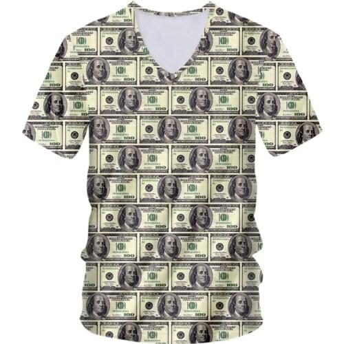 IFPD EU Size Dollar V Neck T Shirt Hip Hop Fashion 3D Printed Money Tshirts Funny Cool Mens Casual Harajuku Plus Size Tops
