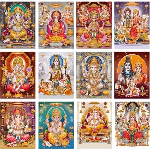 India Gold Ganesha Temple Posters Elephant God Painting on Canvas Posters and Prints Religion Art Wall Art for Living Room Decor