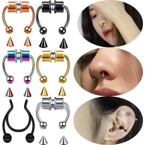 5 Colors Fake Nose Ring Hoop Non Fake Piercing Nose Septum Rings Goth Magnet Nose Punk Body Jewelry Unusual Costume Jewelry
