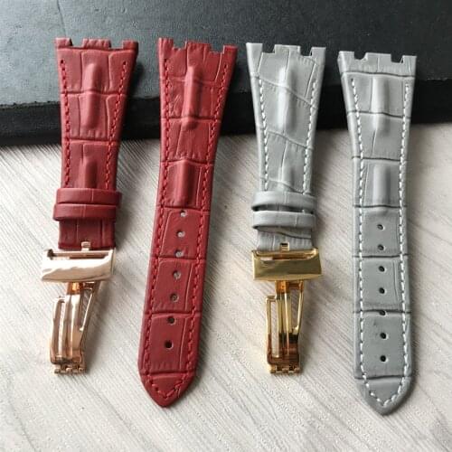 Quality genuine leather watchband 28mmx18mm red gray bracelet replacement leather watch strap for men for AP