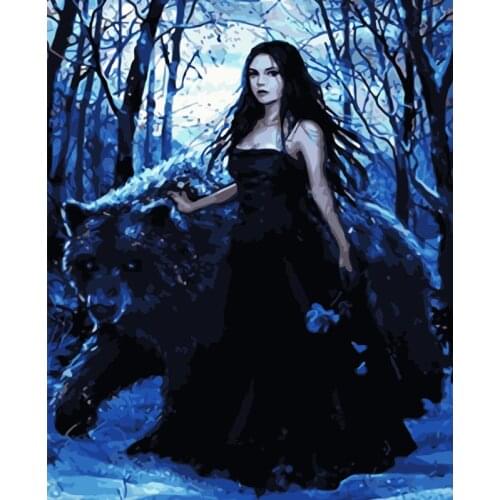 Painting By Numbers DIY Dropshipping 40x50 50x65cm Brown bear and beauty Figure Canvas Wedding Decoration Art picture Gift