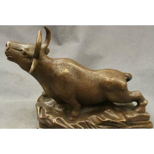 615++12"Chinese Bronze Copper FengShui Luckly Year Zodiac Bull Ox Statue Sculpture