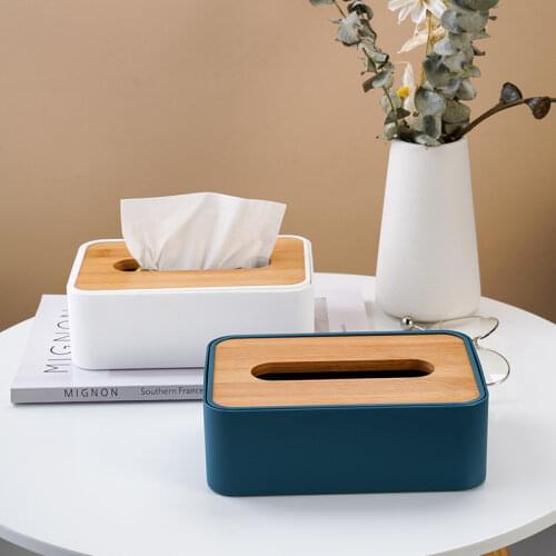 Tissue Box with Bamboo Cover Napkin Holder Home Storage Boxes Dispenser Case Office Organizer for Toilet, Bathroom, Bedroom