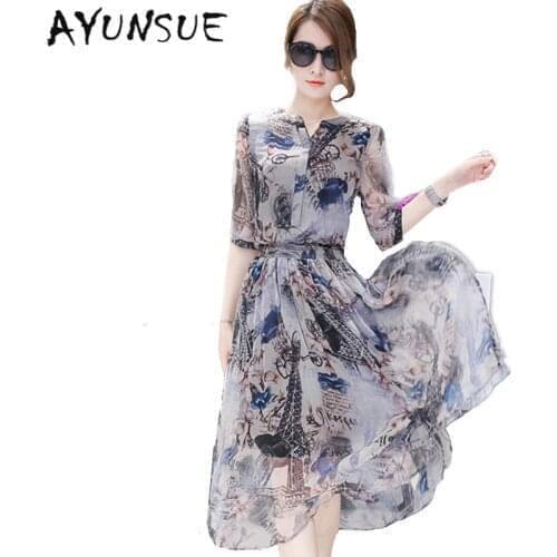 Retro Women Summer Dress 2020 Short Sleeve Silk Dress Women Clothing Printing Floral Womens Dresses Robes Femmes En SoldesFYY365
