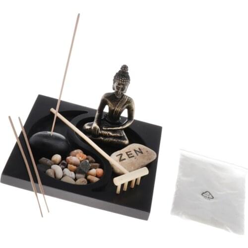 Mini Landscape Buddhist Buddha Statue Sand Table Rock Rake Tray Garden