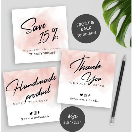 MINI Pink Watercolor Thank You Card