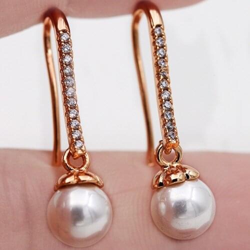 Trendy Gold Plated Copper Simulated-Pearl Drop Earrings For Women Fashion Jewelry Birthday Wedding Anniversary Gift