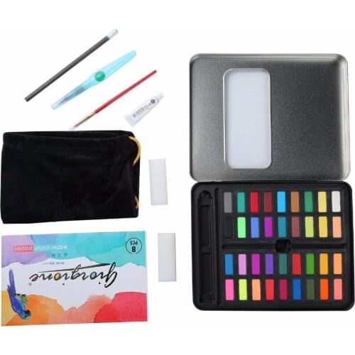 Perfect Watercolor Paint Set Art Paint Set with 36 Vibrant Colors, Brushes, Charcoal Pencil, 8PCS Paper in Metal Tin Box