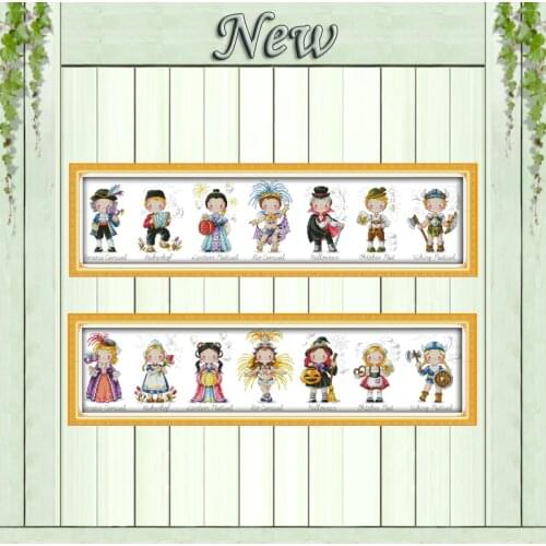 World festival boy girl decor painting counted print on canvas DMC 11CT 14CT Chinese Cross Stitch kits embroidery needlework Set