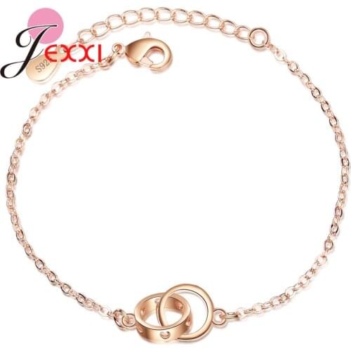 New Trendy Women Sweet Heart Bracelets Bangles Women Simple Design 925 Sterling Silver Size Adjustable Hand Chains Lovely Gift