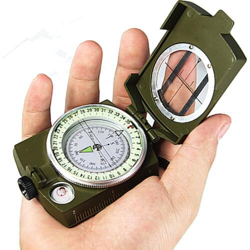 New Professional Military Army Metal Sighting Luminous Compass for Outdoor Camping Hiking Army Green