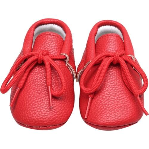 Baby Girls Shoes Kids Pediatric Shoes Pure Color PU Leather Hard Bottom Lace-up Spring First Walkers White/Yellow/Red