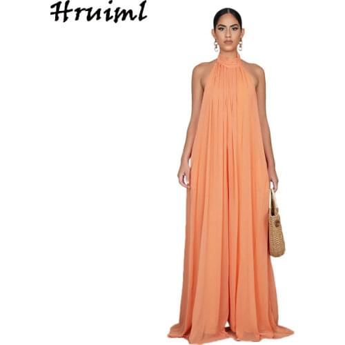 Solid Sleeveless Chiffon Women Jumpsuit And Rompers Backless Sexy Ladies Jumpsuits Party Elegant Jumpsuit Combinaison Femme Ete