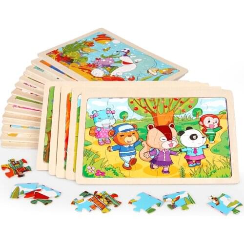 24 Pieces Kids Toy Wood Puzzle Wooden 3D Puzzle Jigsaw For Children Baby Cartoon Animal/Traffic Puzzles Educational Toy