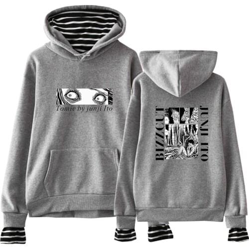 Popular Anime Junji Ito Hoodies Fake Two Piece Hoodies Sweatshirts Print Women Men Hooded Fashion Hip Hop Streetwear Pullover