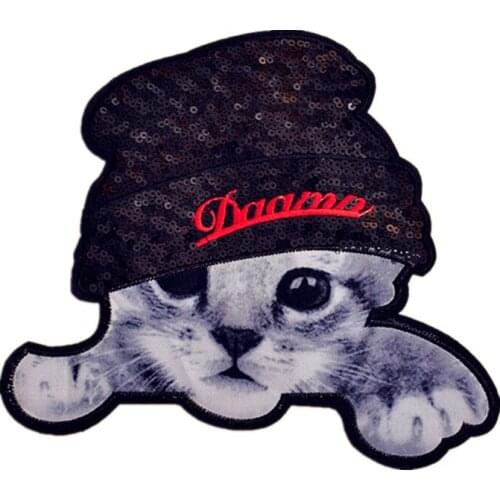 Manufacturers Sell Hot Beads Embroidered Large Size Cat Sequins Fashion Clothes Sweaters Embroidery Patches Clothing Accessories