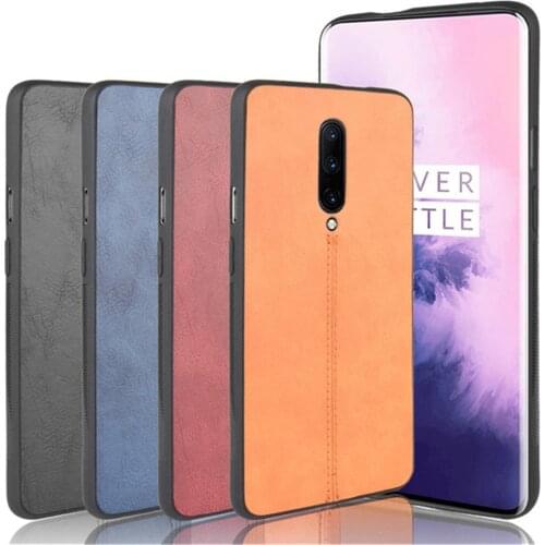 For OnePlus 7 Pro Case Luxury Calfskin PU Leather lines Hard Back Cover ShockProof Case For OnePlus 7Pro OnePlus7 Phone Cases