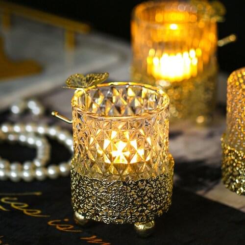 Luxury European Gold Glass Candle Holders Wedding Candlestick Transparent Home Decoration Dinner Bar Party Living Room Decor