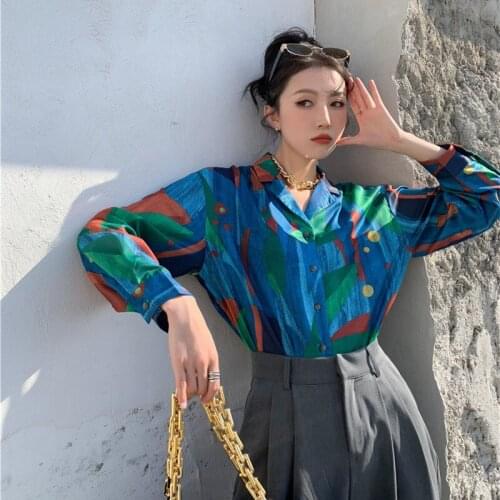 Contrasting Shirt Women 2021 Spring Fashion Design Loose Long-Sleeved Casual Top Tide Sell Hot