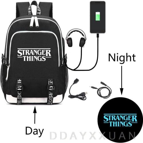 Luminous Pattern stranger things Backpack Trendy Usb Laptop School Bag For Girls Boys Teenagers Casual Cool Mochilas