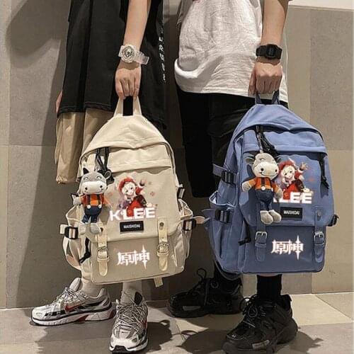 Genshin Impact Venti Diluc Klee Backpack Cosplay Boys Girls Schoolbag Computer Travel Casual Shoulder Bag Student Pencil Bags