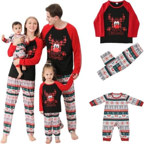 Family Matching Clothes Deer Father Mother Kids Pajamas Sets New Year Mommy and Me Xmas Outfits Tops+Pants Christmas