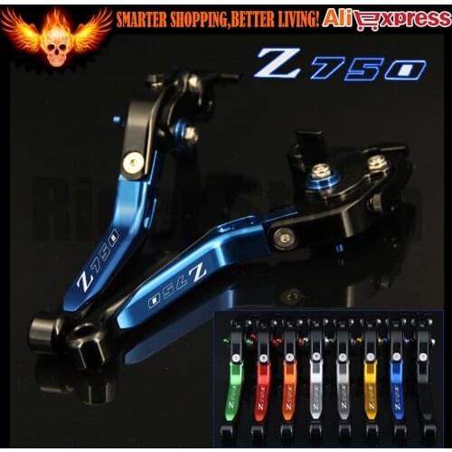 Logo Z750 Blue+Black CNC Folding Extendable Motorcycle Brake Clutch Lever For Kawasaki Z750 (not Z750S model) 2004 2005 2006