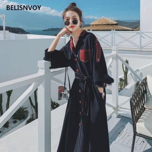 Navy Blue French Retro Long-sleeved Dress Womens Mid-length Section 2021 Spring New Temperament Was Thin Hepburn Dress