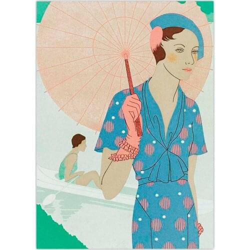 Vintage Illustration Fashion Girl Woman Retro Poster Art Summer Beauty Drawing Wall Art Print Leaves Feminine Elegance Picture