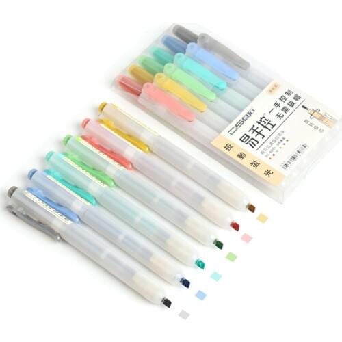 Retractable Highlighters Fluorescence Pastel Highlighters Refillable Highlighter Pen Chisel Tip Assorted Colors School Supplies