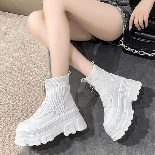 High Top Sneakers Women Ankle Boots Autumn Knitting Sports Ladies Vulcanized Shoes Platform Sock Boots Woman Basket Femme 8cm