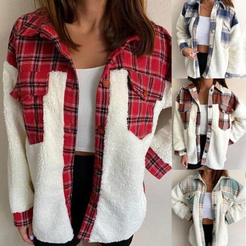 Womens jacket Christmas Plaid stitching warm autumn and winter coat TOP NEW