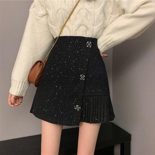 Spring Black Vintage Pleated Skirt Women Korean High Waist Autumn Casual Sweet Skirt Female A-Line Slim Party Mini Skirt 2021