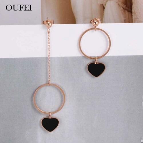 OUFEI Rose Gold Heart Asymmetric Earrings For Women Stainless Steel Jewelry Woman 2019 Fashion Jewelry Accessories Free Shipping