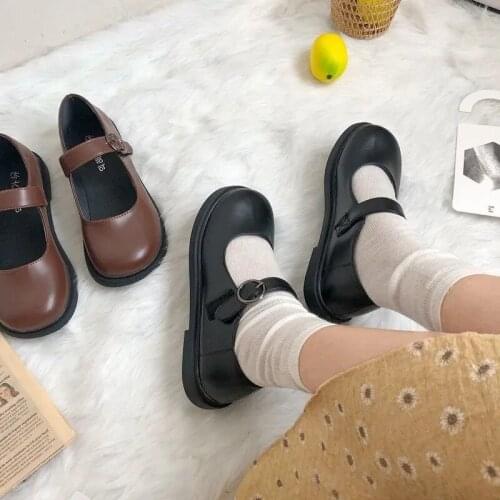 Kawaii Cute Round Toe Mary Janes Ladies Japanese Lolita Shoes Fashion Buckle Strap Platform Leather Flats Women Retro Loafers