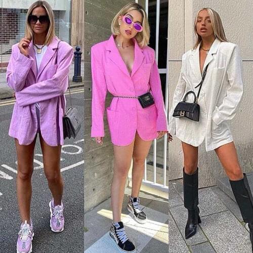 2021 Loose Spring Autumn Women Fashion White Pink green Button Office Suit Coat Ladies Elegant Full Sleeve Outerwear